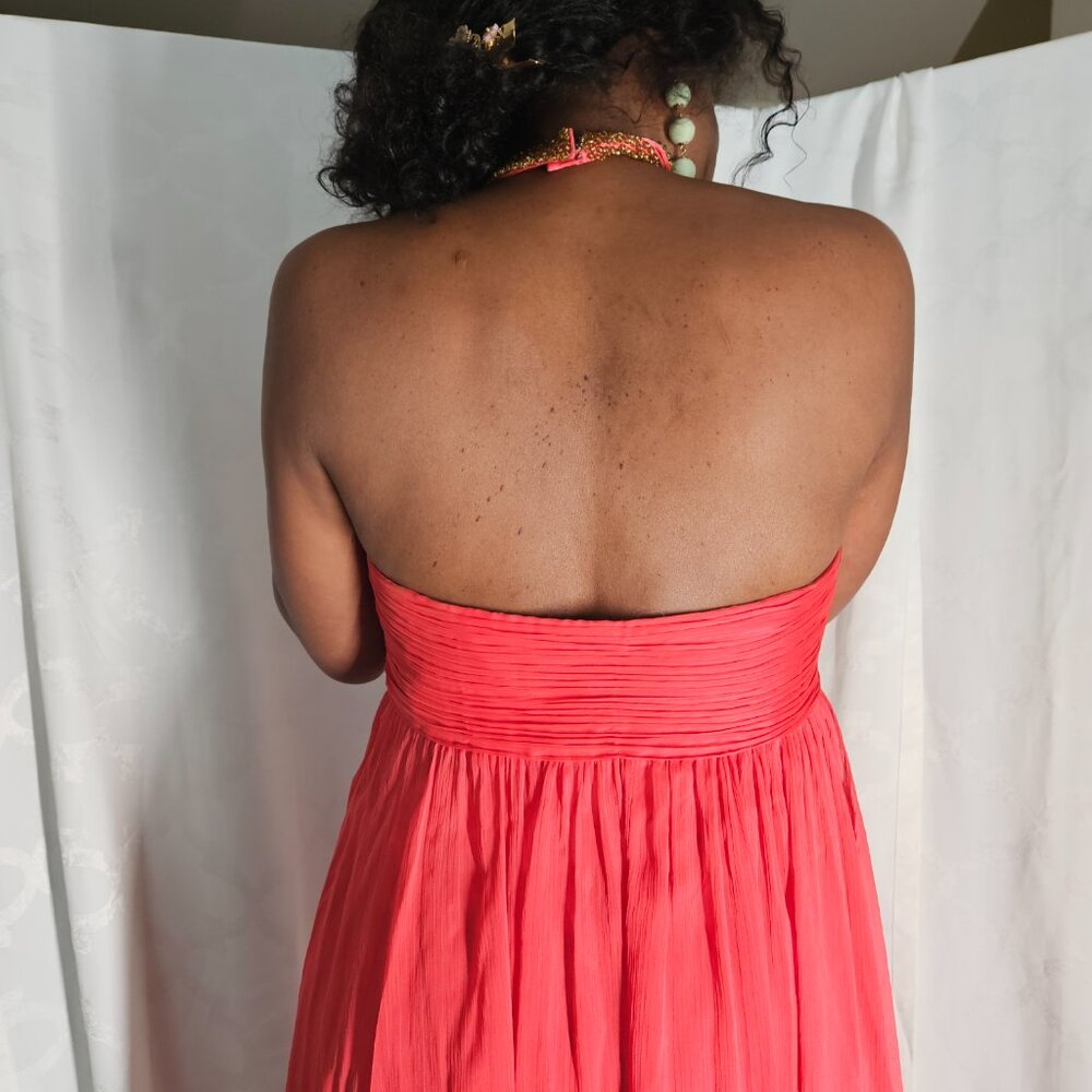 Aidan Mattox Grecian Chiffon Pleated Halter Maxi Gown - Size 12 - Picture 6 of 9